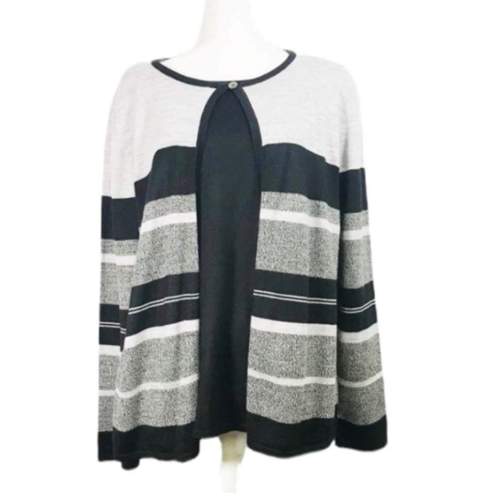 Alfred Dunner Women’s  Black Silver Striped Color block Cardigan with Shell XL